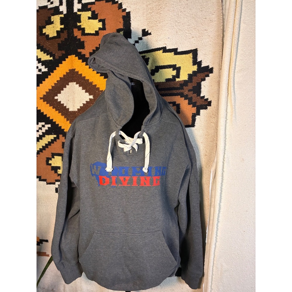 J. America Hoodie Mens Large Gray Excellent Wyoming Diving Lace Up Sweatshirt